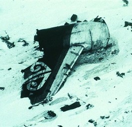 Symbol eines tragischen Unglücks: Das Leitwerk im Schnee der Antarktis.