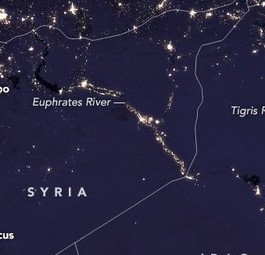 Syrien in der Nacht: Neuer Flugkorridor ermöglicht neue Flugrouten.