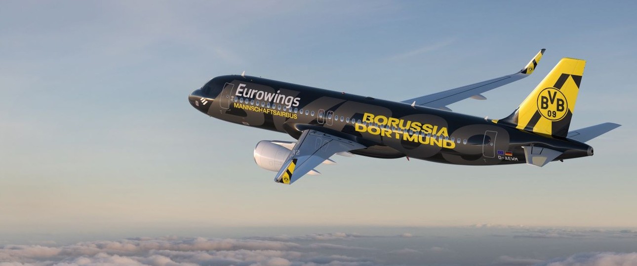 Der BVB-Flieger von Eurowings: Ist nur selten in Dortmund aktiv - und nun schließt die Airline dort auch noch die Basis.