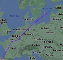 Der Flugverlauf der Maschine über Europa ...