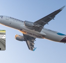 Ein Airbus A320 von Eurowings und ein Bild der Pistenspur in Paderborn: Flug EW6838 erlitt einen Tailstrike.