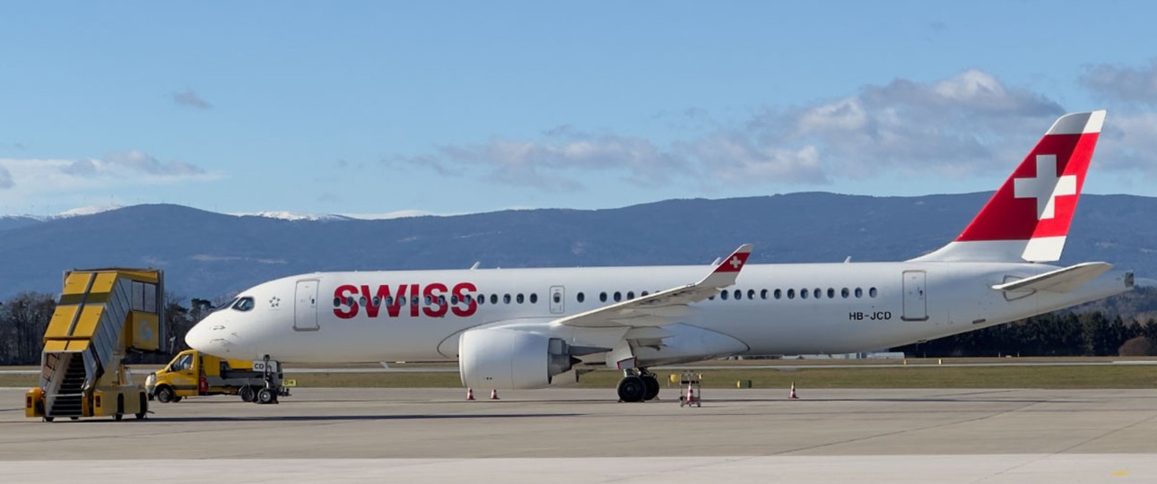 Der Airbus A220 mit der Registrierung HB-JCD in Graz: Wieder im Linieneinsatz.
