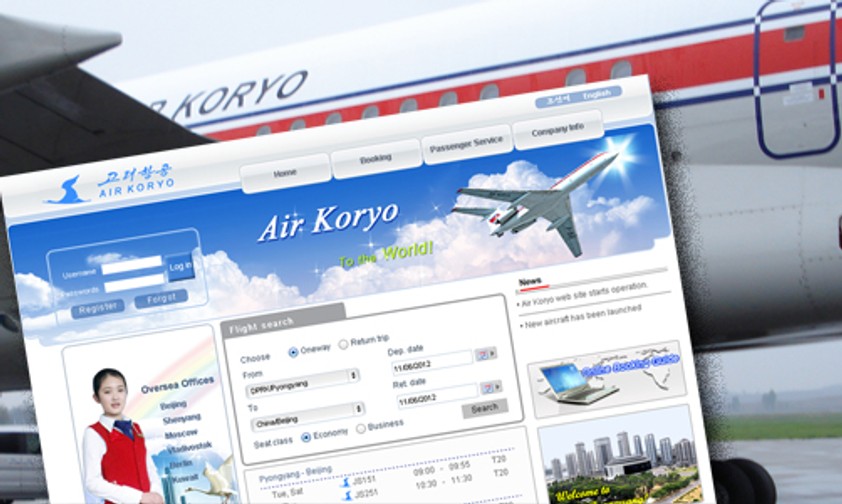 Flugzeug von Air Koryo und die neue Internetseite: Nicht besonders informativ.