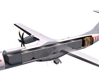 Dei ATR 72 F kann bis zu neun Tonnen Fracht transportieren. Entweder in Containern...