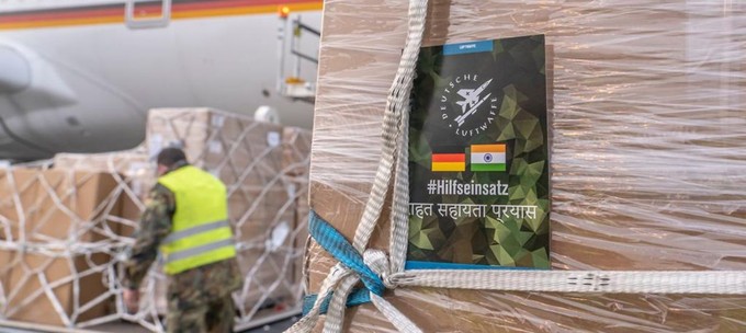 Die deutsche Luftwaffe mit dem A350: 120 Beatmungsgeräte flogen nach Indien.