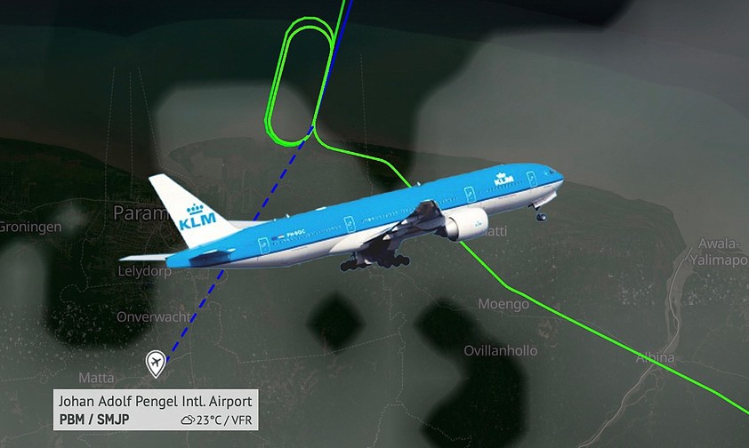 Fluggverlauf über Suriname: Die Landung in Paramaribo war nicht möglich.