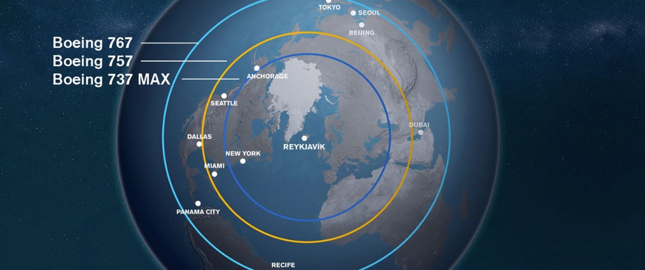 Reichweiten von Reykjavik aus: Bisher fliegt Icelandair nur mit Boeing.