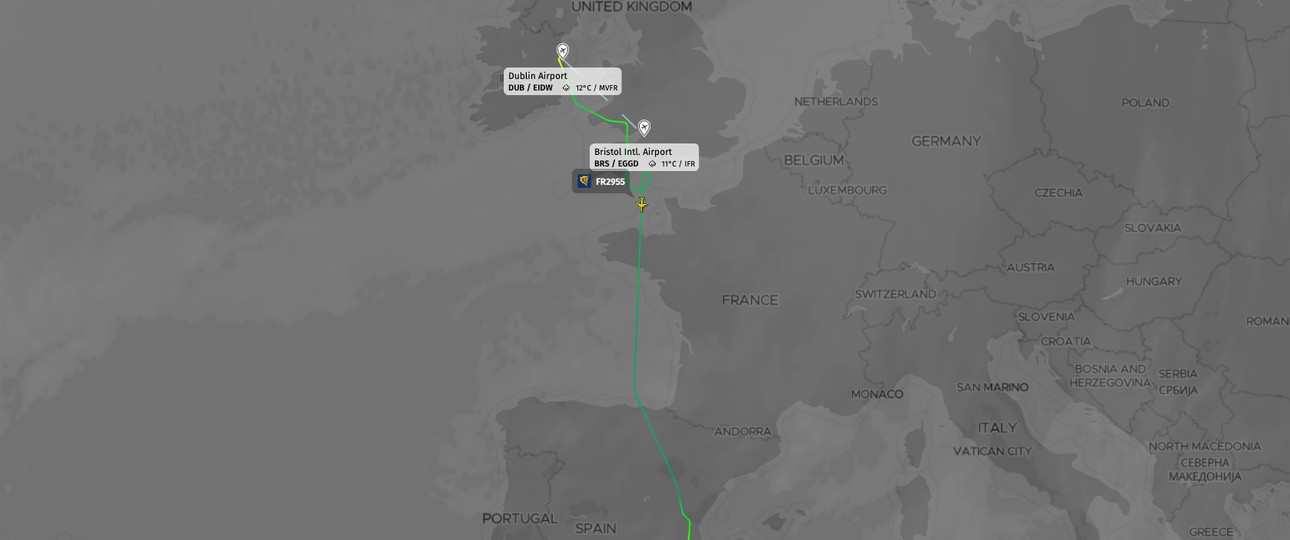 Flugverlauf von FR2955: Der Flug landete nach acht stunden wieder in Alicante.