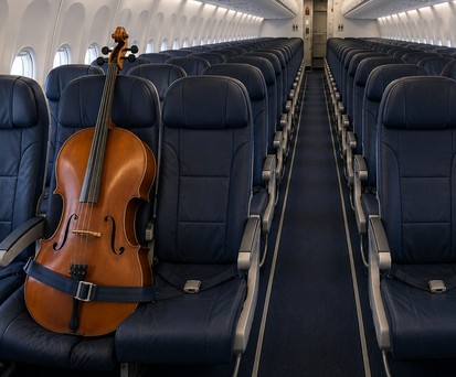 Cello im Flugzeug (Symbolbild): Es wird wohl immer noch einen Sitz brauchen. 