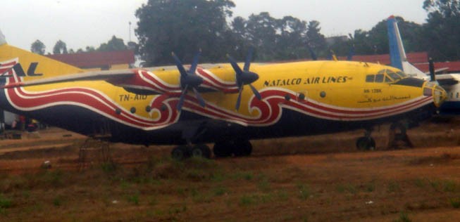 Natalco Airlines Antonow An128 am Brazzaville Airport.
