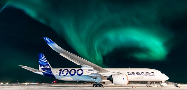 Airbus A350-1000 in Iqaluit: Tests bei extremen Temperaturen – aber mit schöner Aussicht.