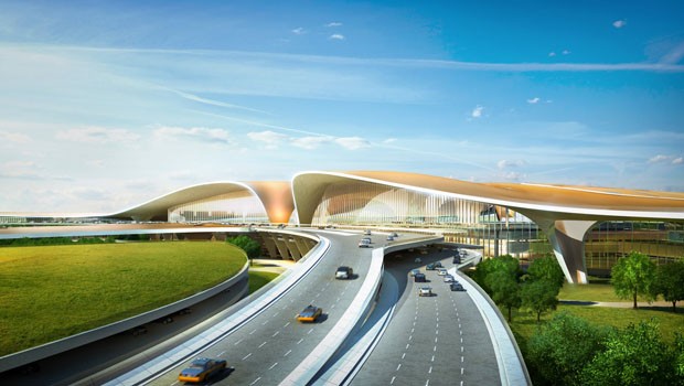 Das neue Passagierterminal des Beijing Daxing Airports wirkt majestätisch und dank der geschwungenen Formen doch nicht erdrückend. Dabei hat es eine Kapazität von bis zu 130 Millionen Passagieren pro Jahr. Es ist mit dem Auto zu erreichen...