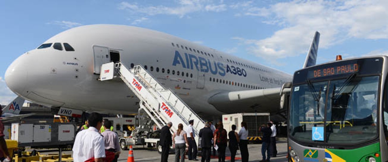 Airbus A380 für einen Test zu Gast in São Paulo Guarulhos: Bald ein ganz normaler Anblick.