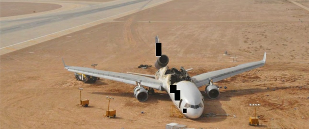 Die MD11 von Lufthansa Cargo: Totalschaden (Indentifikationsmerkmale von der Behörde eingeschwärzt).