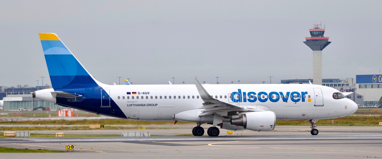 Die D-AIUV, hier in Frankfurt zu sehen: 2024 kam ihr in Maribor ein Hubschrauber zu nahe.