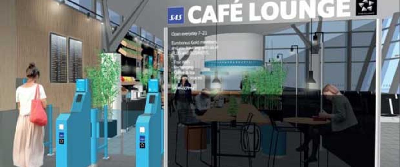 Die neuen Café-Lounges von SAS: Sie sollen in Nähe der Abflug-Gates sein und Geschäftsreisenden die Möglichkeit bieten, bis kurz vor Abflug zu arbeiten.
