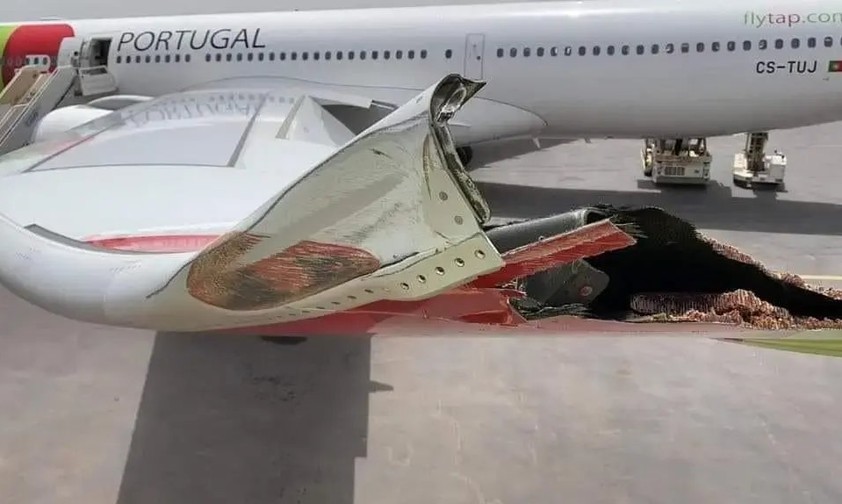 Ratsch und weg: Die beschädigte Flügelspitze des Airbus A330 Neo.