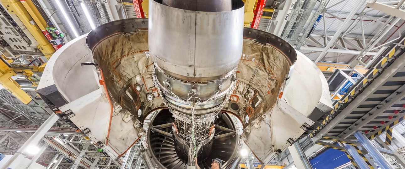 Das Testtriebwerk von Rolls-Royce: Hängt in Derby in Großbritannien.