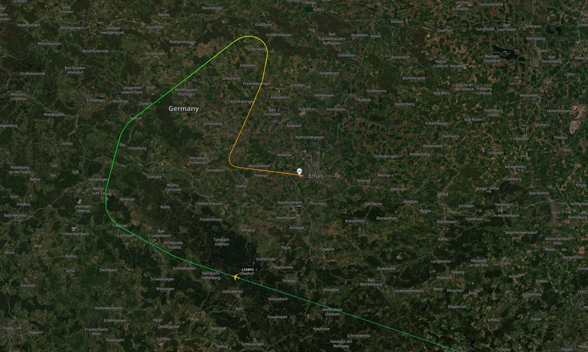 Flugverlauf über Thüringen: Die G-HLYO landete in Erfurt.
