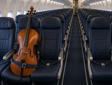 Cello im Flugzeug (Symbolbild): Es wird wohl immer noch einen Sitz brauchen. 