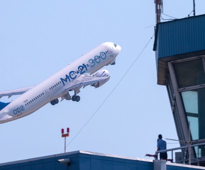 Irkut MS-21-300 beim Testflug: 2022 soll sie bei Airlines in Betrieb gehen.