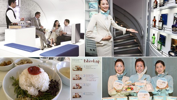 Rang 1: Korean Air - Die Airline bietet im A380 eine Bar und einen Dutyfreeshop, sie baute in Seoul eine Lounge nur für Frauen und serviert Bioessen.