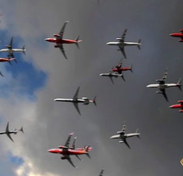 Der Flugzeugschwarm beim Start