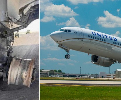 Beschädigte Räder und Boeing 737 Max 9 von United: Das Bild des Schadens wird dem Vorfall in Denver zugeordnet.