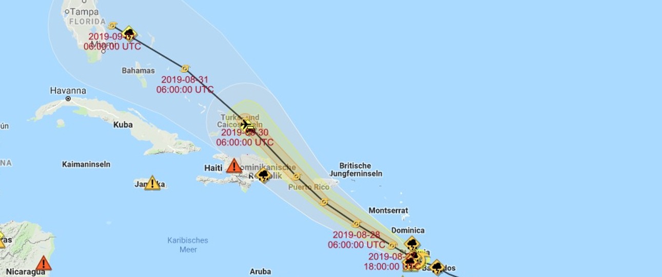 Der Weg von Dorian: Direkt auf Florida zu.