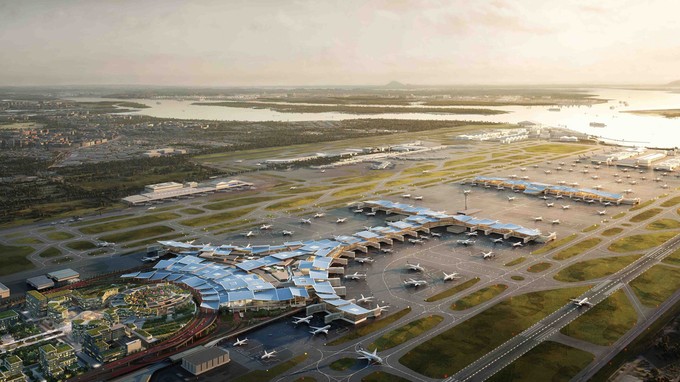 Blick auf das neue Terminal 5 des Flughafens Changi. Es bekommt auch einen Fähranschluss.