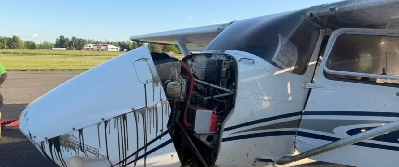 Die Cessna 172 nach der Landung: Der Propeller fehlt.