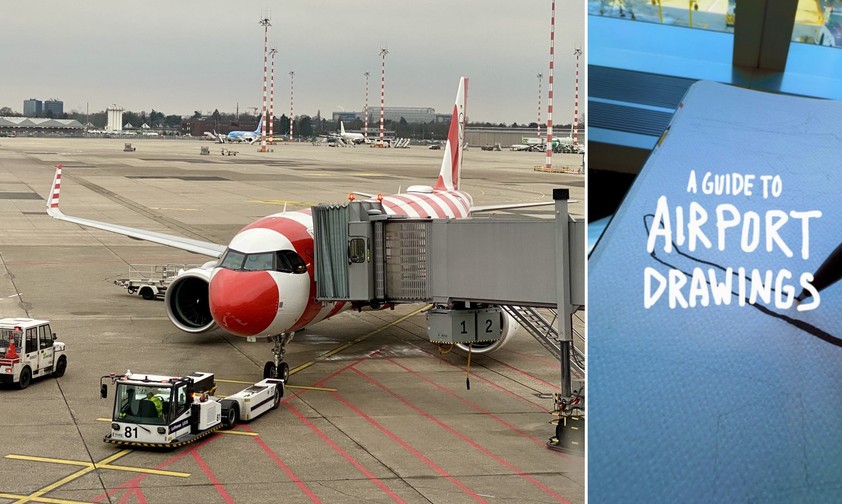 Condor-Jet am Gate: Fluggastbrücken lassen sich gut zeichnen.