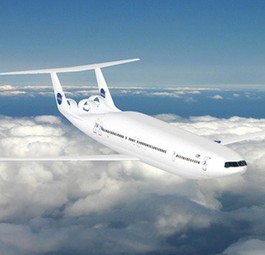 Das Massachusetts Institute of Technology forscht im Rhamen des Programms N+3 an einem Jet, der mit Flüssiggas fliegt. Der D8 oder Double Bubble hat dank breiterem Rumpf mehr Auftrieb und kann mehr Passagiere transportieren.