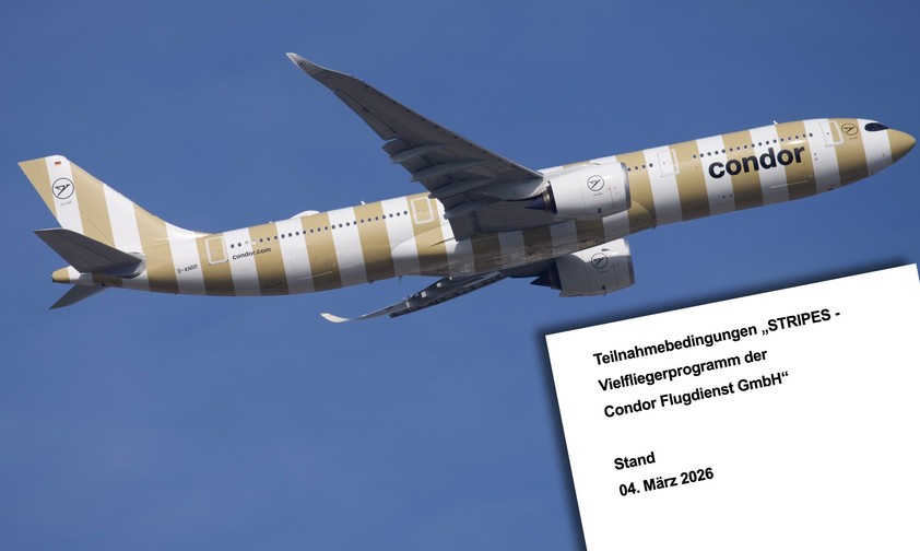 Airbus A330 Neo und ein Blick auf das Stripes-Papier: Condor arbeitet am Vielfliegerprogramm.