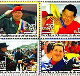 Briefmarken zu Ehren von Hugo Chavez: Venezuela zerfällt, die Regierung versucht die Lage mit Personenkult zu beschönigen.