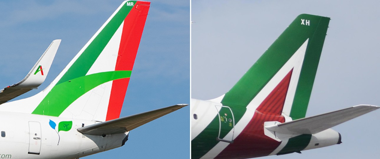 Heckflossen von Aeroitalia (links) und Alitalia: Zu ähnlich?