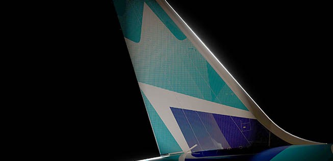 Das Ahornblatt aus dem Leitwerk der Westjet-Flieger wird besser ersichtlich und modernisiert.