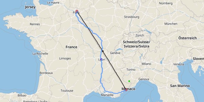 Platz 2: Nizza - Paris-Le-Bourget: 2602 Flüge (692 Kilometer)