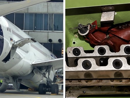 Die auf der Nase liegene Boeing 787, vergessener Verriegelungsstift: kleines Teil, großer WIrkung.