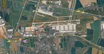 Der südliche Teil des Flughafens Leipzig/Halle: Die Markierung zeigt, wo die Frachter von Antonov Airlines stehen. 