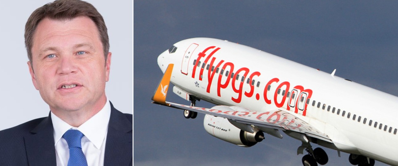 Düsseldorfs Airport-Chef Thomas Schnalke und ein Jet von Pegasus Airlines: Es gibt gewaltig Ärger.