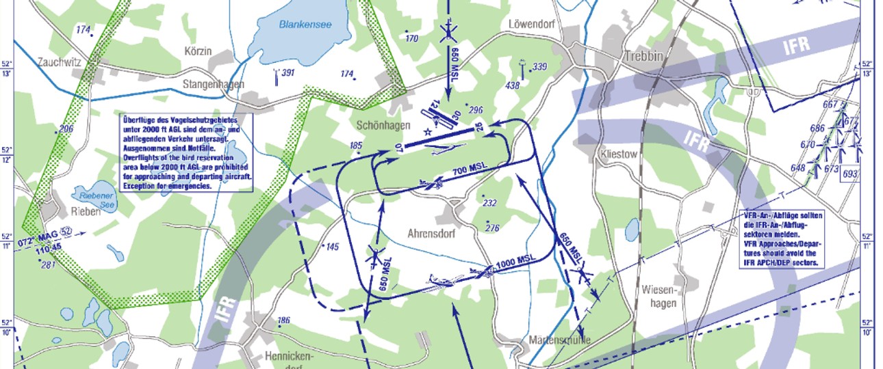 Platzrunden-Karte des Flugplatzes Schönhagen: Die DFS bietet kostenlos nur  eingeschränkte Optionen bei der neuen Erweiterung.