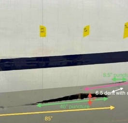 Der Rumpf der Boeing 767 nach der Landung: Markante Schäden.
