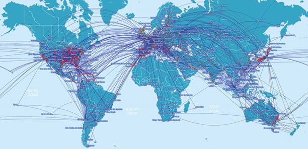 Information und Werbung zugleich: Flugpläne geben das Streckennetz der Airlines realitätsnah wieder.
