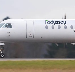 Saab 2000 mit Schriftzug von L'Odyssey (Montage): Die Airline hebt nicht ab.