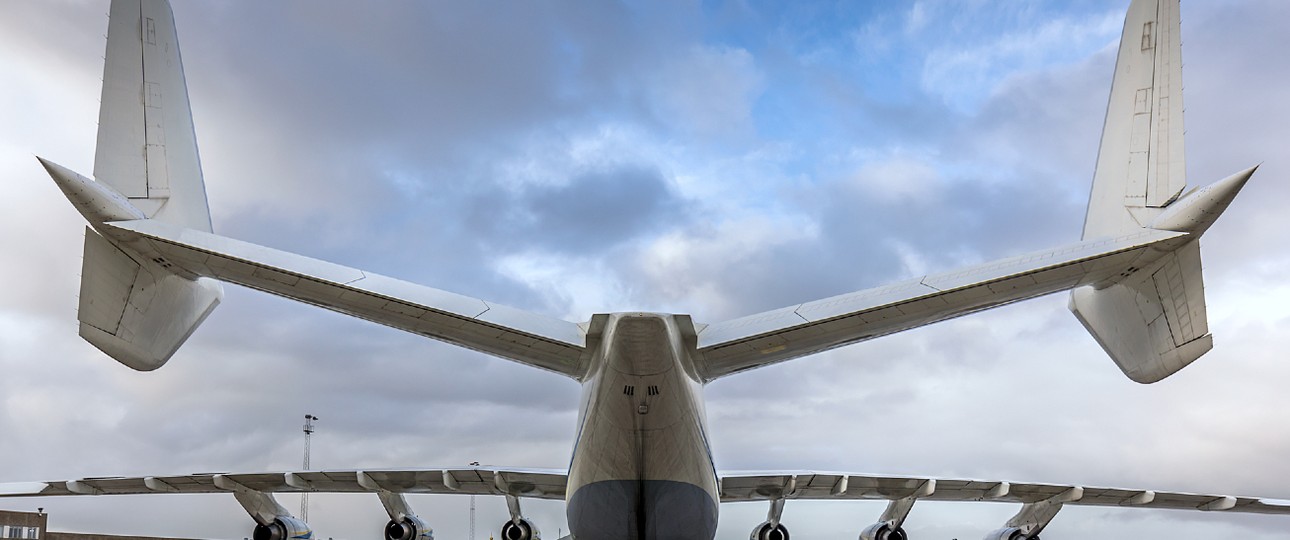 Die Antonov An-225 am 5. Februar 2022 im dänischen Billund.