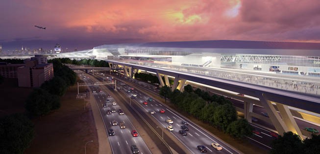 Das neue Terminal B wird besser an die Verkehrsadern angeschlossen. So liegt es gleich neben der Autobahn Grand Central Parkway. Ein neuer Air Train soll La Guardia mit dem New Yorker U-Bahn-Netz und dem Fernzugnetz verbinden.