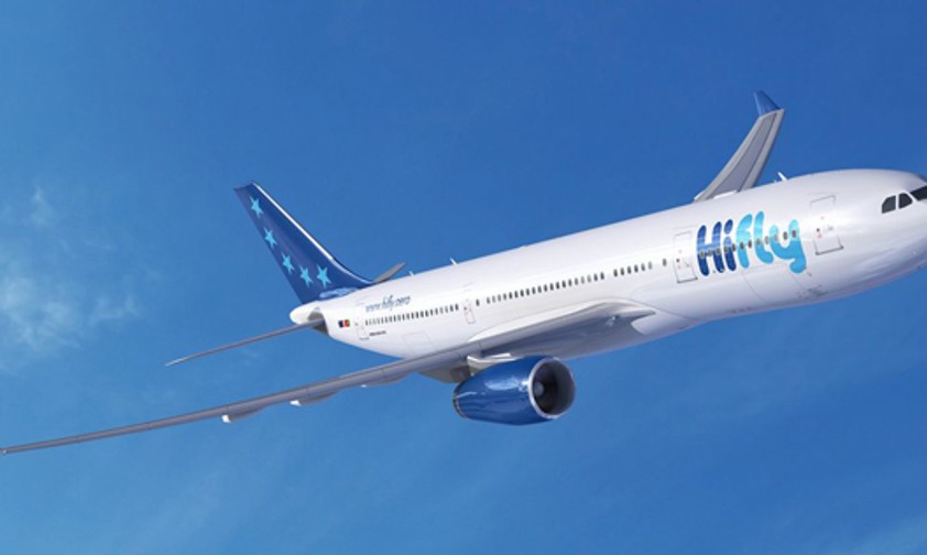 Airbus-Flugzeug im Hi-Fly-Design:  Verbindung nach Nepal.