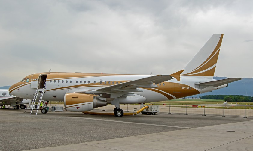 Businessjet-Messe Ebace 2022 in Genf: Ein Airbus A318 in VIP-Version.