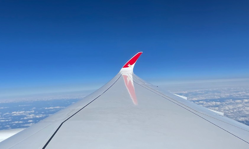 Winglet des ersten Airbus A350 von Edelweiss: Der Flug ging nach Teneriffa.